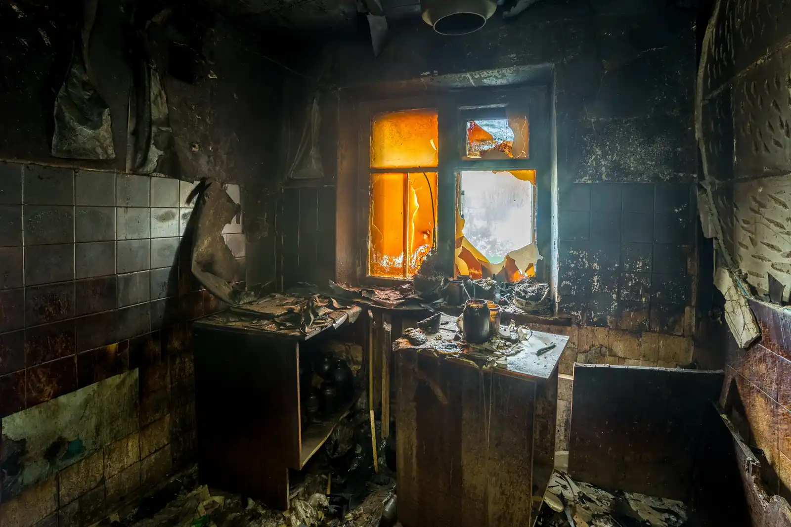 Fire damage restoration crew responding to a house fire in Brighton, CO